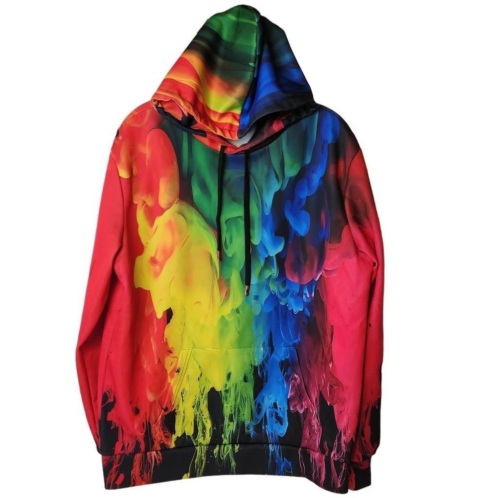 Sa-Shine Unisex Size Medium US 36 Hoodie Multicolor ‎ Smoke Rainbow Watercolor